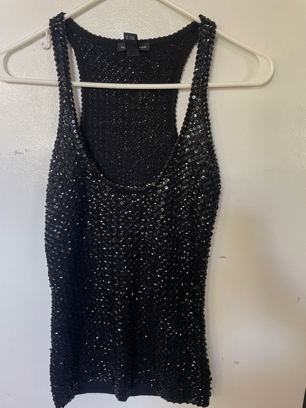 Club Monaco XS Wool Blend Black Sequin Blouse
